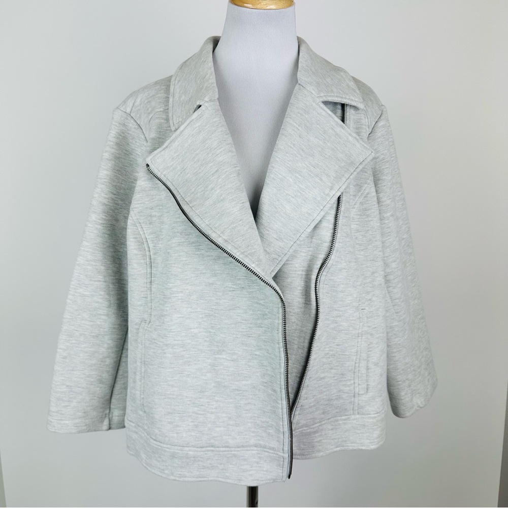 J. Jill Wearever Gray Ponte Moto Jacket Cotton Stretch XL